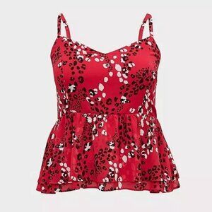 Torrid Woman Plus Size Red Leopard Print Chiffon Peplum Midi Cami